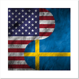 USA Sweden Dual Yin Yang Flag Posters and Art